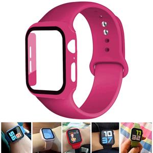 유리 + 케이스 + 스트랩 Apple Watch 밴드 44mm 41mm 45mm 40mm 38mm 42mm 실리콘 팔찌 iWatch 시리즈 9 8 3 4 5 6 se 7 시계 밴드