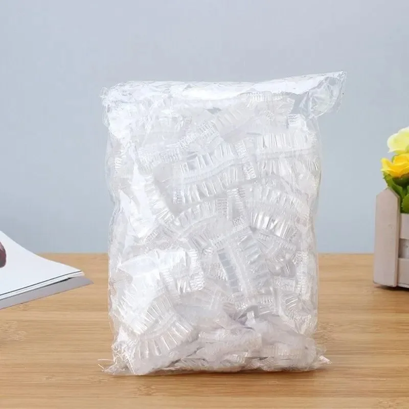 100PCS 일회용 헤어 귀마개 염료 투명 탄성 샤워 머리 염색 보호 도구 방패 방수 이어 팩 플라스틱 랩