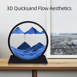 3D 모래 시계 Quicksand 움직이는 모래 아트 그림 라운드 유리 심해 Sandscape 공예 흐르는 그림 사무실 홈 장식 선물 새로운