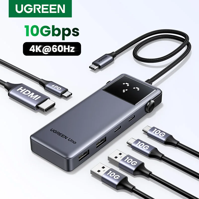 UGREEN Uno USB C 허브, 노트북용 분배기 어댑터, 맥북 프로 에어, USB 확장기, 도킹 스테이션, 6 인 1, 4K60Hz, PD100W, 10Gbps, USB3.2