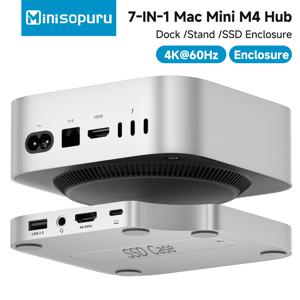 Minisopuru Mac Mini M4 허브 독 스탠드(M.2 SSD 인클로저 포함) 4K60Hz HDMI SD/TF USB C 허브 도킹 스테이션(Mac Mini M4/M4 Pro용)