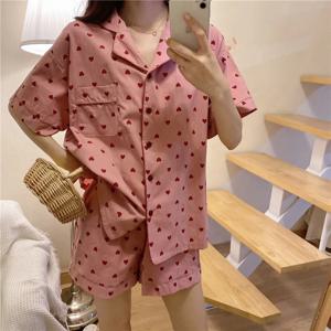 여성 잠옷 Homewear 세트 반팔 반바지 투피스 세트 인쇄 된 소녀 카디건 Nightwear Loungewear 편안한 잠옷
