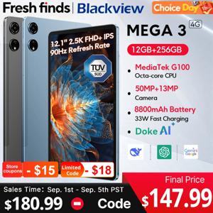 【세계 최초 공개】Blackview MEGA 3 태블릿 12.1인치 2.5K 90Hz 디스플레이 12GB 256GB 8800mAh 50MP 카메라 33W 고속 충전 안드로이드 15 패드
