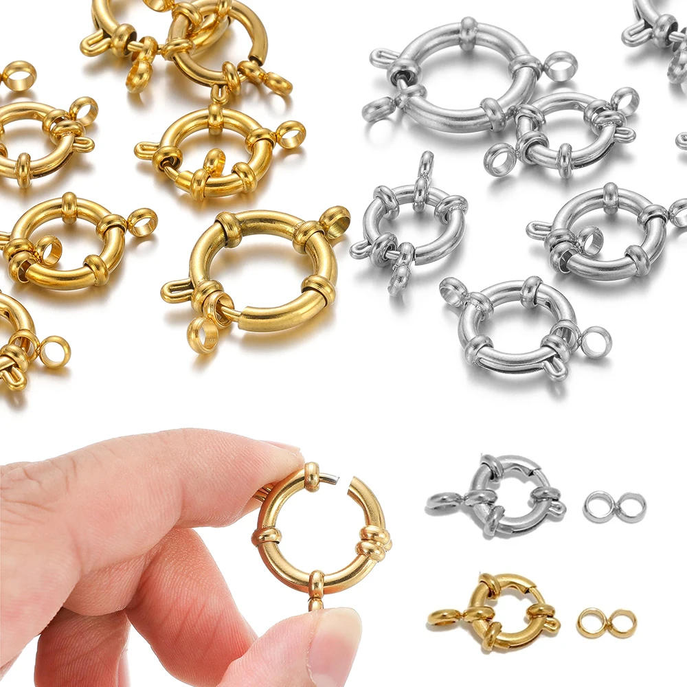 4pcs 스테인레스 스틸 골드 라운드 스프링 Clasps 팔찌 쇄골 목걸이 걸쇠 커넥터에 대 한 후크 DIY 쥬얼리 만들기 용품