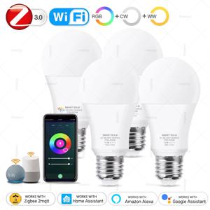 18W 15W 지그비 스마트 LED 전구 WiFi RGB E27 스마트 램프 RGBCW 전구 조명, 지그비 3.0 허브, 알렉사, 구글 홈 Z2M과 호환