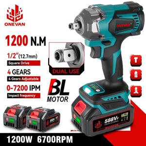 ONEVAN 1200N.M 브러시리스 전기 임팩트 렌치 1/2인치 무선 토크 렌치 스크루드라이버 파워툴 (마키타 18V 배터리 핀용)