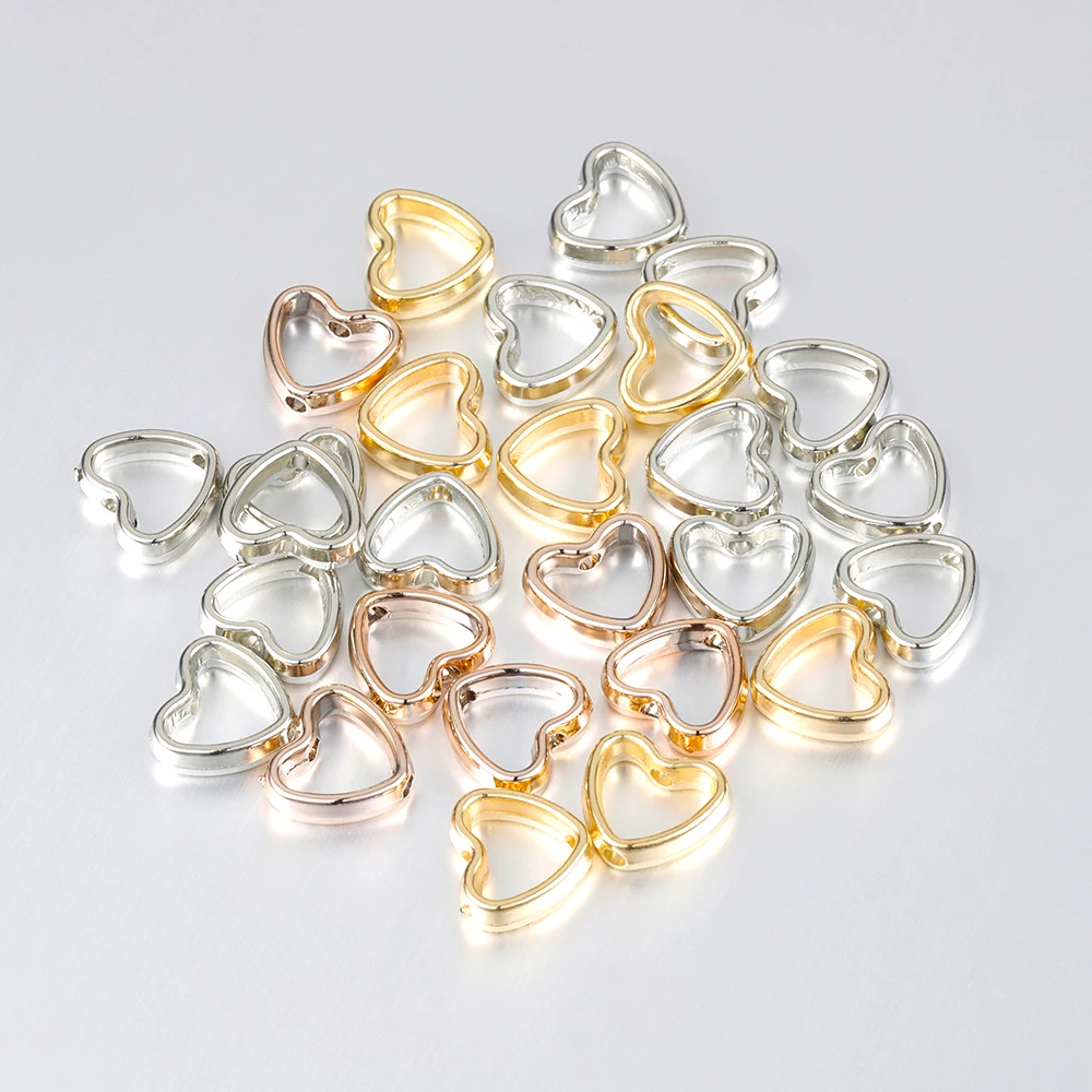 50pcs 하트 프레임 래핑 된 구슬 더블 Stright 구멍 스페이서 쥬얼리에 대 한 느슨한 구슬 DIY 결과 만들기