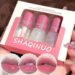 Shuiguang 캡슐 립 꿀 키트, 보습 및 보습, 거울 표면, 반짝이는 무색 투명 유리 립 오일