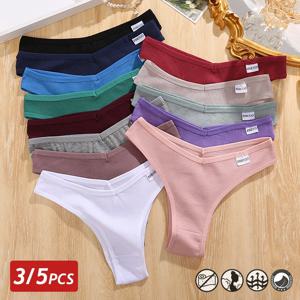 FINETOO 3/5Pcs 코튼 브라질 팬티 여성 팬티 섹시한 V 허리 T 백 속옷 여성 부드러운 속옷 레이디 비키니 Lingeri