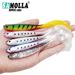 롱 테일 4PC 12.5cm 6.5g 소프트 미끼 Swimbait 인공 실리콘 3D 눈 Wobblers 잉어 파이크 송어에 대한 낚시 미끼