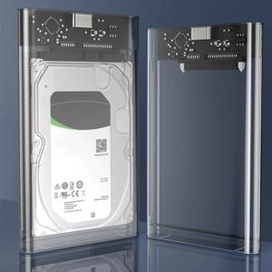 2.5인치 SATA SSD 외장형 하드 드라이브 케이스 USB 3.0/Type C HDD 인클로저(5Gbps 전송 속도 포함) 투명 하드 디스크 박스 Hdd 케이스