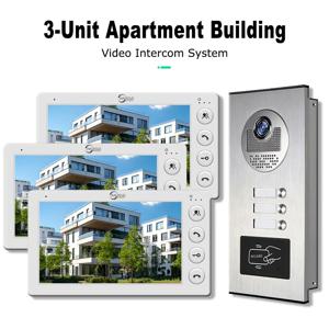 ANJIELO 3유닛 다세대 아파트 인터콤 비디오 도어벨 RFID 카드 잠금 해제 7인치 4선식 비디오 도어폰 시스템