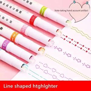 6 개/대 형광펜 펜 라인 모양의 컬러 롤러 팁 커브 라이너 아트 컨투어 마커 형광펜 저널 학교 문구 Suppl