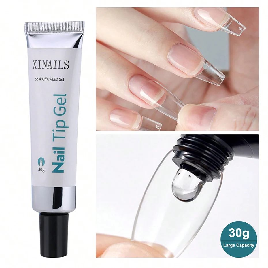 30g 소프트 네일 팁 젤 투명 패치 젤 틀린 손톱 확장 강력한 접착 튜브 팁 접착제 UV 담그기 매니큐어 도구