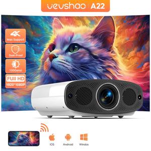VEVSHAO A22 풀 HD 1080P 프로젝터, 4K 1000ANSI 안드로이드 와이파이 자동 초점, 사무실 회의 비디오용 홈 시어터 프로젝터, 10W * 2
