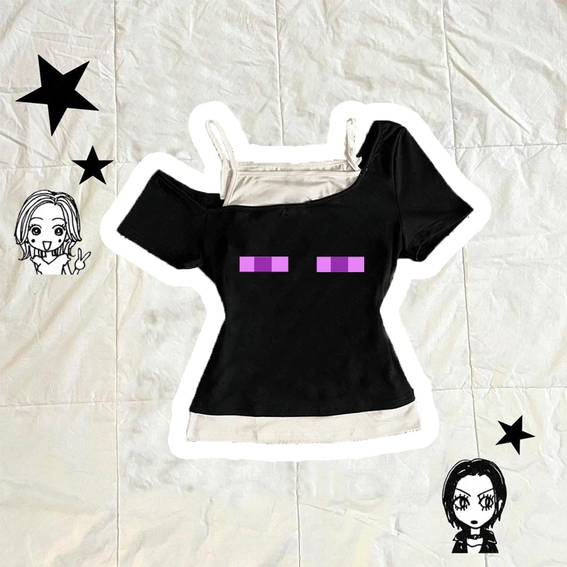 여성용 민소매 캐미솔 Y2K 섹시한 레이스 streetwear 힙합 펑크 록 빈티지 emo girls 세련된 편지 인쇄 고딕 슬림 베이비 탑