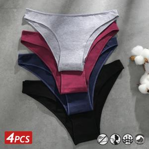 4PCS 원활한 코 튼 팬티 여성 솔리드 컬러 팬티 섹시 한 낮은 허리 속옷 여성 통기성 속옷 숙 녀 스트레치 Panti