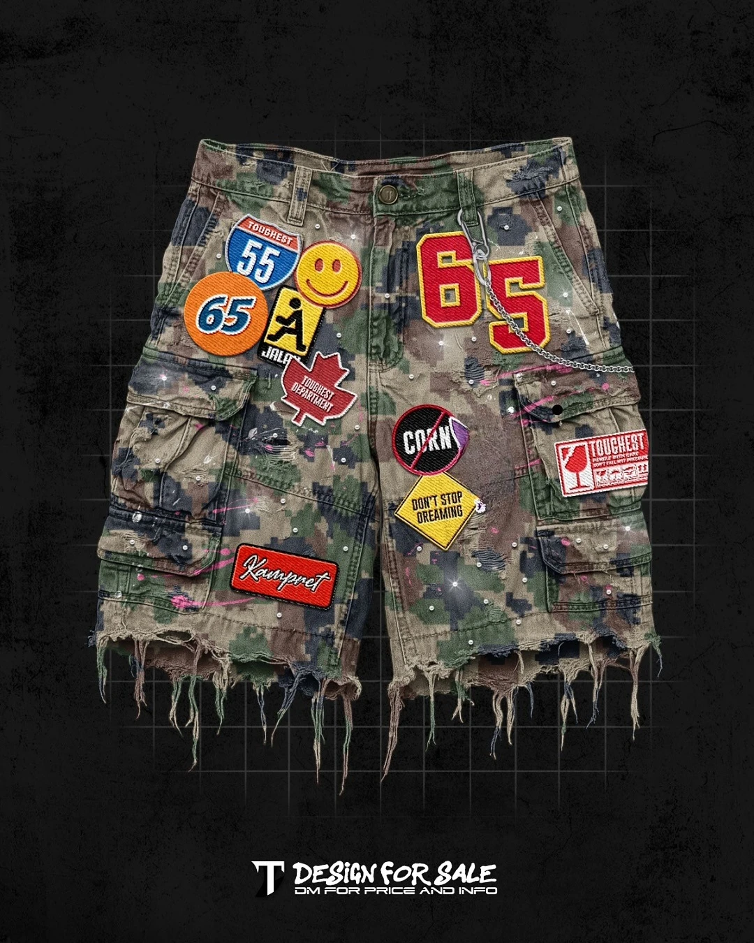 레트로 블루 스트릿웨어 패치워크 데님 숏 Y2K 청바지 남녀 힙합 카툰 그래픽 루즈 카모 데님 피트니스 캐주얼 반바지