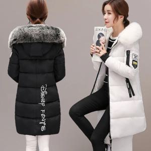 여성용 한국 대형 모피 칼라 다운 코튼 파카, 슬림 미드 롱 패션 오버코트, 따뜻한 두꺼운 패딩 재킷 코트, 겨울 아웃웨어