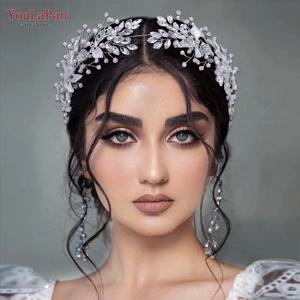 YouLaPan 크리스탈 신부 머리 장식 신부를위한 합금 잎 머리띠 웨딩 헤어 액세서리 공주 티아라 미인 대회 머리 장식 HP272