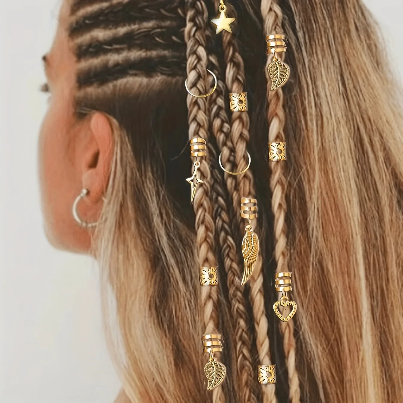 45pcs 합금 브레이드 헤어 링 Dreadlock 헤어 링 - 히피 스타일 헤어 액세서리 소녀와 여성을위한 머리띠를위한 Loc 헤어 쥬얼리