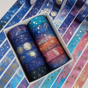 12pcs 골드 호일 별이 빛나는 하늘 Washi 테이프 세트-스크랩북, 공예 및 휴일 파티 장식을위한 프리미엄 접착 스티커