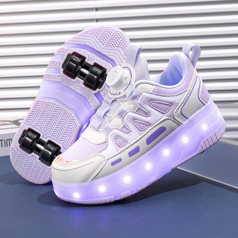 어린이 4 바퀴 빛나는 빛나는 운동화 블랙 핑크 Led 라이트 롤러 스케이트 신발 어린이 Led 신발 소년 소녀 USB 충전