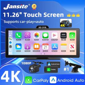 10/11.26 인치 4K DVR 무선 CarPlay 및 Android 자동 대시 캠 블루투스 오디오 GPS 네비게이션 대시 보드 듀얼 렌즈 비디오 레코더