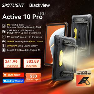 월드 프리미어 Blackview Active 10 Pro 견고한 태블릿, 5G MTK 7300, 11 인치 FHD + 디스플레이, 12GB 512GB, 30000mAh 배터리, 108MP 카메라
