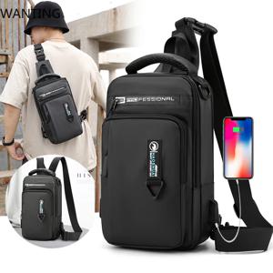 남자 크로스 바디 Shouler 가슴 슬링 가방 USB 충전 포트가있는 작은 배낭 여행 방수 나일론 남성 배낭 메신저 가방