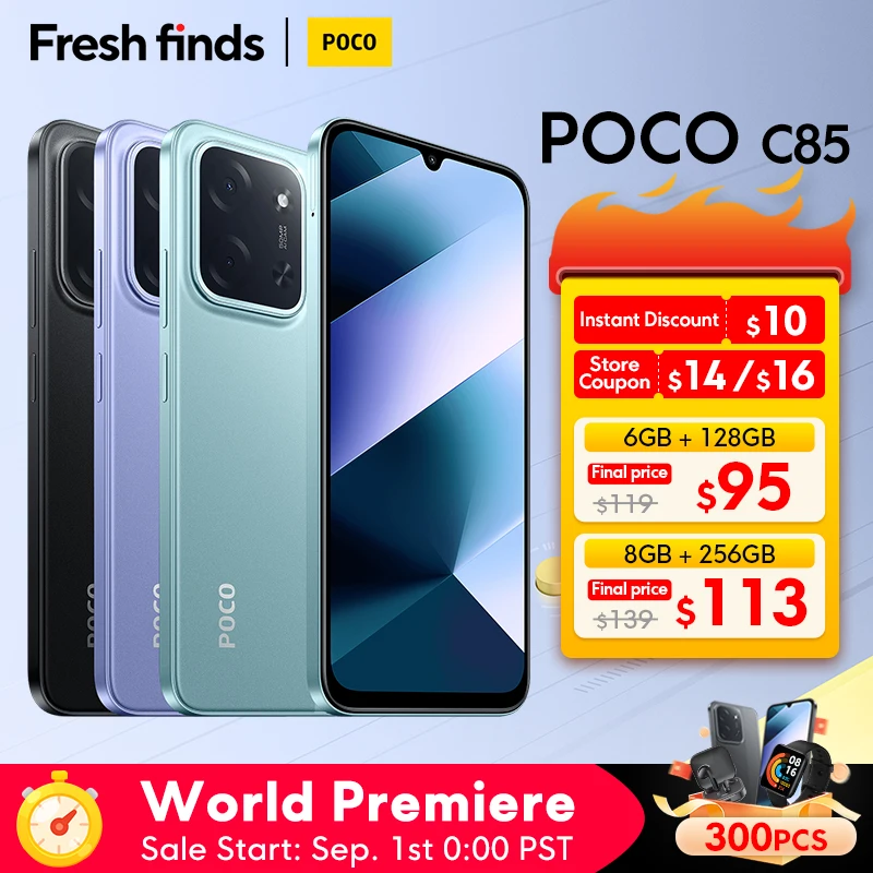 [월드 프리미어] POCO C85 글로벌 버전 스마트폰 128/256GB Helio G81-Ultra 6000mAh 배터리 6.9인치 디스플레이 50MP 카메라 33W NFC