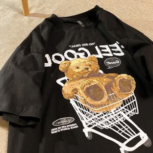 한국 스타일 플러스 사이즈 여성 티셔츠 순면 블랙 루즈핏 반팔 라운드넥 통통한 여성 캐주얼 편안한 상의