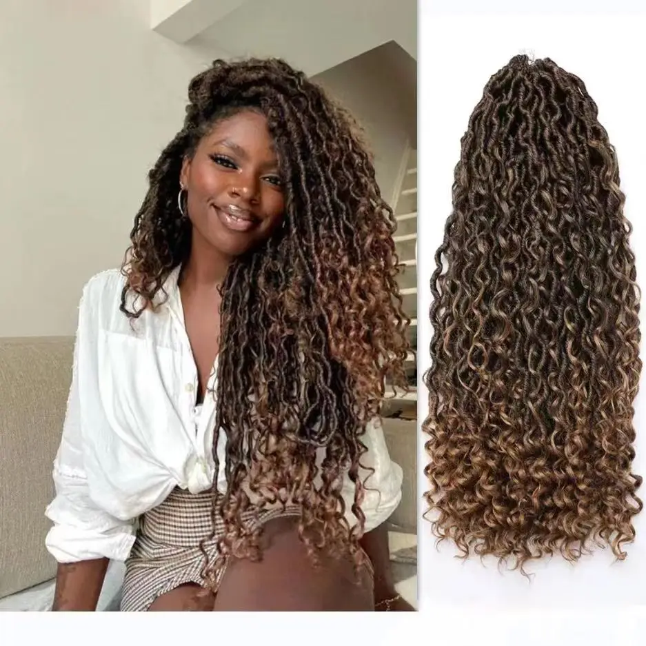 합성 여신 Locs 크로 셰 뜨개질 머리 끈 곱슬 가짜 Locs Braiding Hair Extensions 여성용 가발 Black Hippie Boho Style