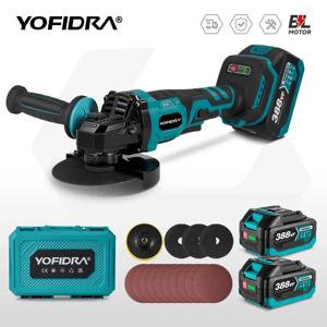 YOFIDRA 125mm 브러시리스 앵글 그라인더 3단 변속 연삭기 광택 절단 목공 도구 (마키타 18V 배터리 핀용)