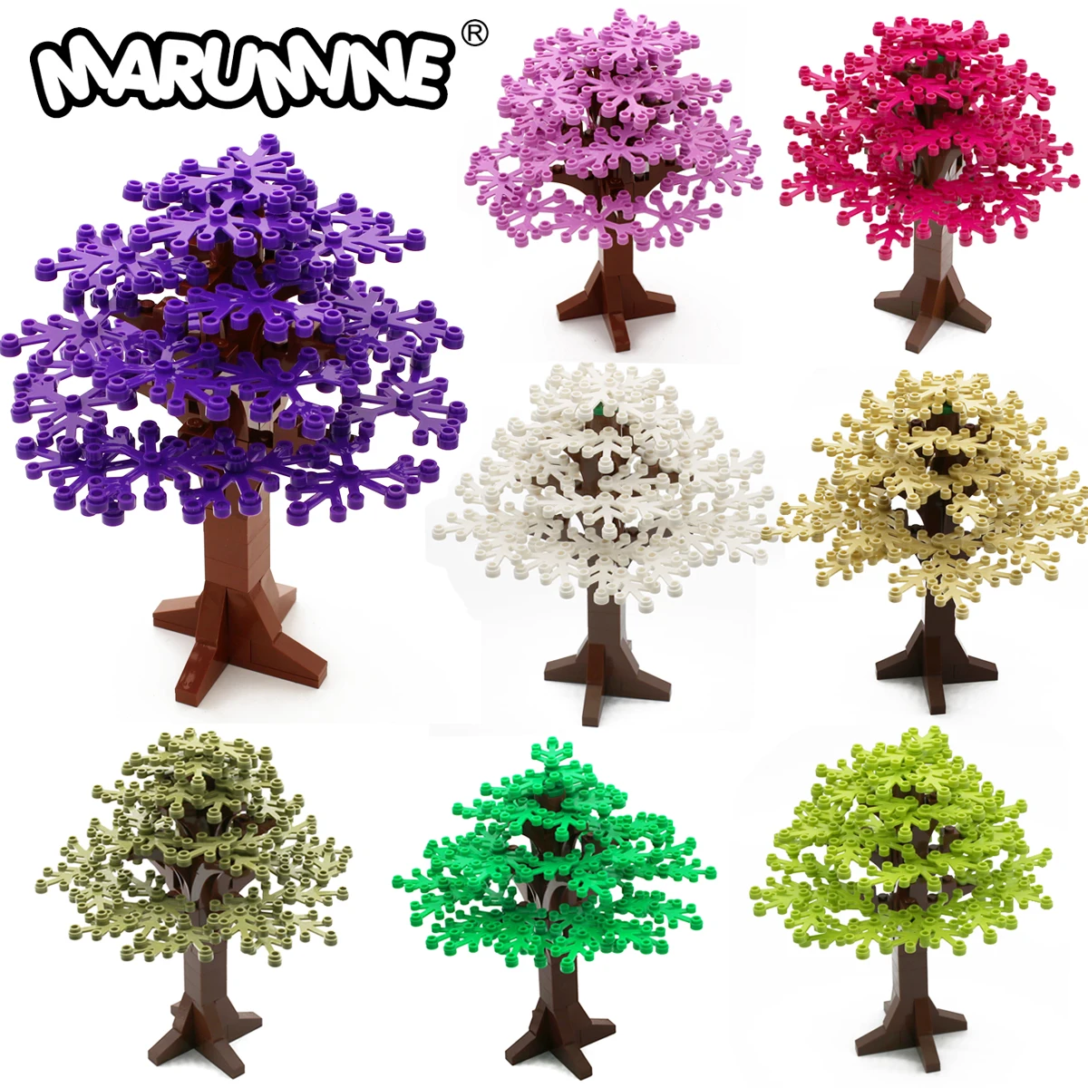 MARUMINE 90PCS 빌드 벽돌 나무 세트 건설 MOC 블록 식물 자연 도시 스트리트 뷰 공원 정글 크리스마스 장난감 어린이를위한
