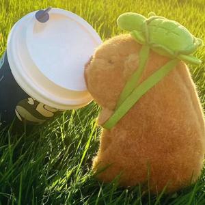귀여운 거북이 배낭 Capibara 딸기 모자 Capybara 플러시 장난감 박제 동물 부드러운 인형 어린이 장난감 생일 선물 펜던트 장식