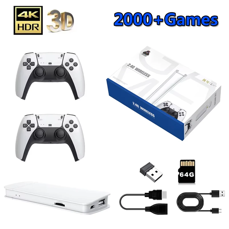 M15 비디오 게임 콘솔 4K TV 게임 스틱 64G 내장 20000 게임 레트로 휴대용 게임 플레이어 무선 게임패드 컨트롤러 포함
