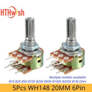 새로운 5pcs WH148 20MM 6Pin 듀얼 전위차계 B1K B2K B5K B10K B20K B50K B100K B250K B1M 옴 가변 회전식 탄소 필름 저항기