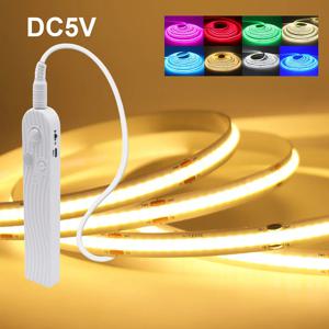 모션 센서 COB Led 스트립 조명 5V 유도 램프 DC 배터리 전원 320LED/m 유연한 테이프 따뜻한 화이트 블루 레드 핑크 RA90