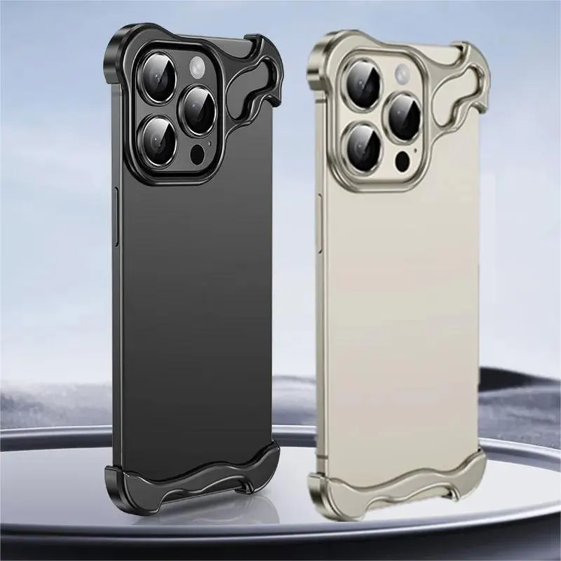 럭셔리 외계인 티타늄 합금 범퍼 전화 케이스 iPhone 15 13 12 14 Pro Max 15Plus 금속 렌즈 필름 보호 코너 패드 커버