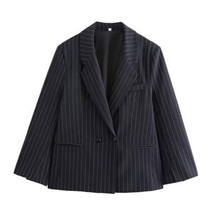 BM & MD & ZA 여성 캐주얼 웨스턴 스타일 파인 스트라이프 루즈 긴팔 코트, 다목적 세트 코트, 2024 겨울 신상