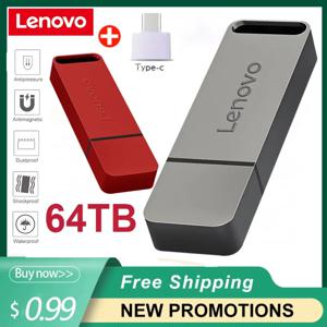 Lenovo 64TB USB 플래시 드라이브 USB3.2 초고속 전송 PenDrive 16TB 휴대용 펜 드라이브 방수 Memoria Usb 플래시 디스크
