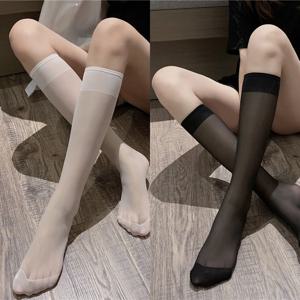 화이트/블랙 송아지 스타킹 나일론 미드 튜브 양말 봄 얇은 인 스타일 트렌드 JK 여학생 시어 스타킹이 있는 긴 하프 튜브