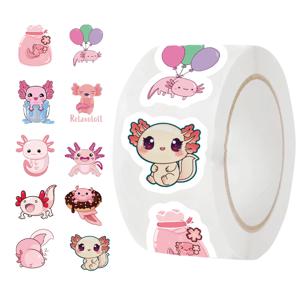 500pcs 귀여운 동물 Axolotl 만화 스티커 롤 봉투 격려 칭찬 보상 학생 작업 씰링 라벨 장난감 데칼