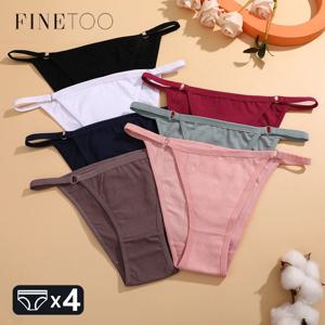 FINETOO 4Pcs 여성 코 튼 팬티 섹시 한 금속 반지 허리 속옷 솔리드 통기성 팬티 숙 녀 소프트 팬티 컴포트 란제리