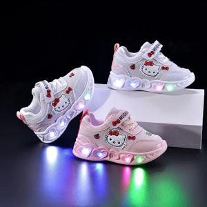 Kids'캐주얼 신발 소녀 Led 빛 만화 PU 가죽 패션 스포츠 플랫 바닥 신발 통기성 화이트 핑크 크기 21-30