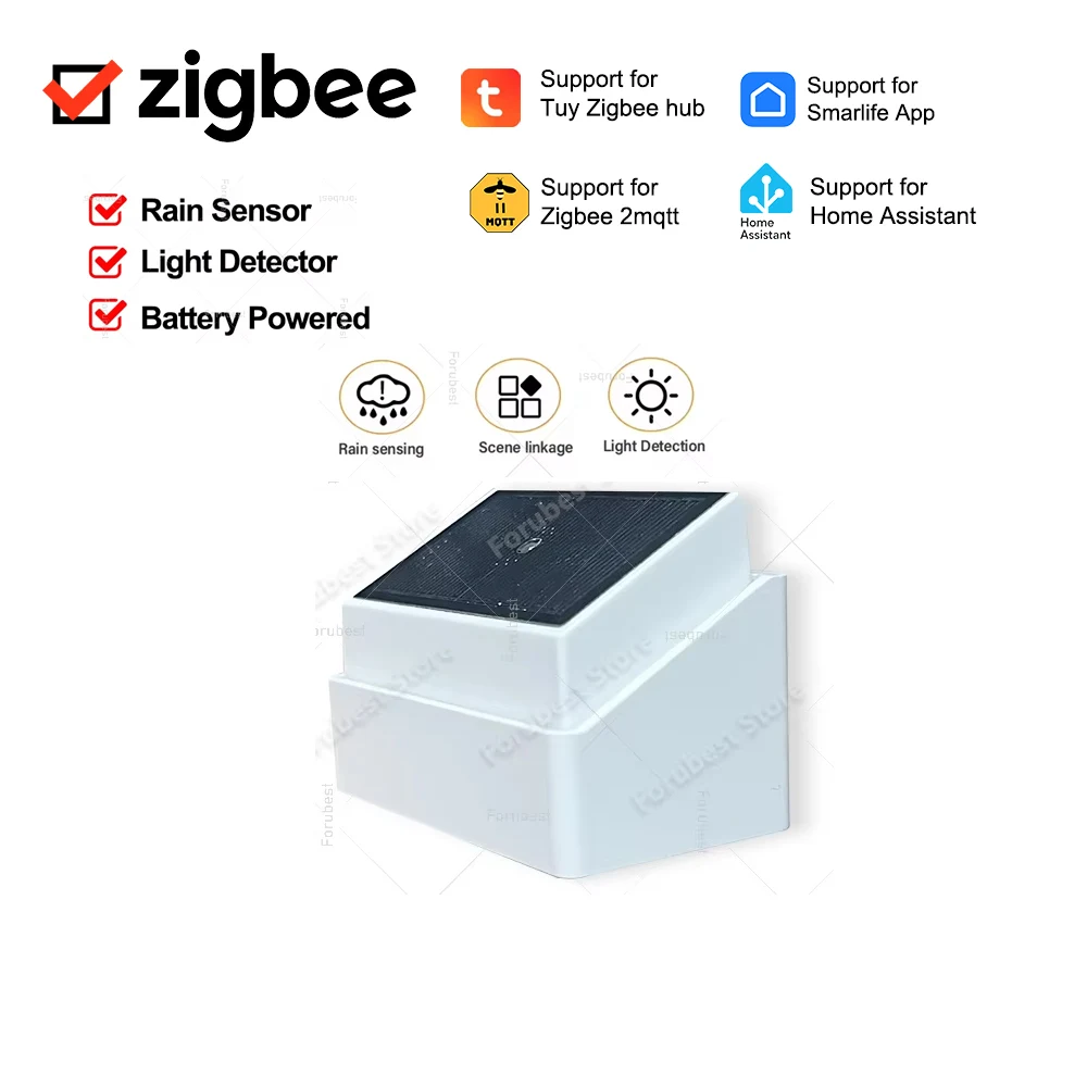 Tuya 2 In1 Zigbee 비 감지기 빗방울 센서 누수 비 감지, 스마트 라이프 Zigbee2mqtt 용 밝기 감지 포함