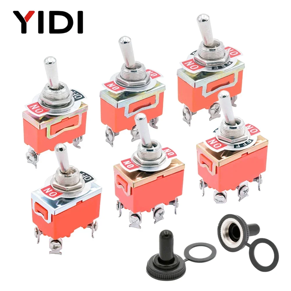 5pcs SPST DPDT 250V 15A 토글 스위치 2 3 위치 래칭 on-off on-on on-off-on E-TEN1322 1021 1122 1221 1321 캡 방수