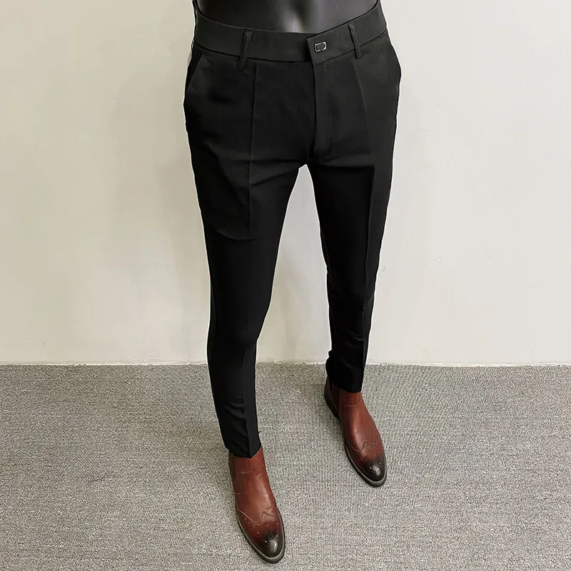 남성 정장 바지 드레스 Pantalone Hombre 스트레치 슬림 공식 바지 Calça Masculina 솔리드 컬러 캐주얼 바지 패션 남성 의류