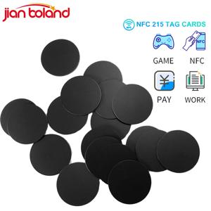 재기록 가능 50/100pcs 검정색 Ntag215 NFC 라운드 동전 13.56MHz 504 바이트 스마트 Ntag 215 카드 라벨 25mm NFC 전화 게임용